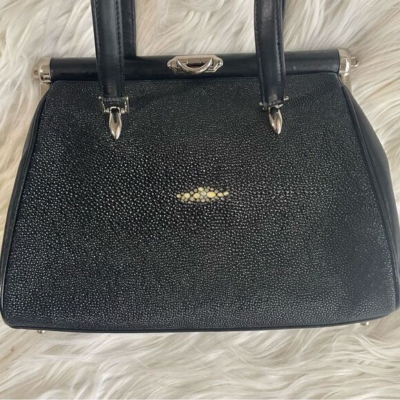 Mystique Collection Genuine Stingray Skin Black
Leather Handbag Vintage Purse - Picture 2 of 12